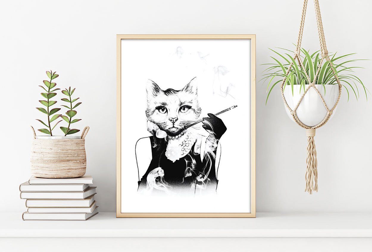 KATT ILLUSTRATION poster i 5 pack. (Lager)